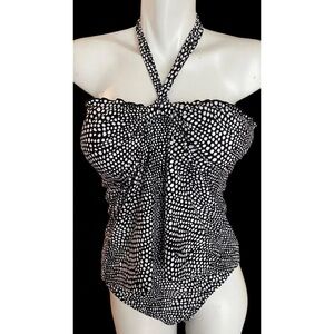 Island Waves Halter 2-Piece Swimsuit Women's Size 16 Black White Geometric NWT